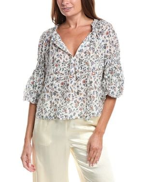 Max Studio Scoop Neck Ballon Sleeve Blouse - Gray