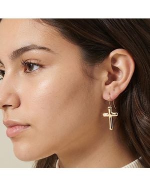 Fashnzfab Minimalist Cross Drop Hook Earrings - Brown