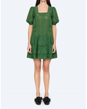 Sea Lace Short Sleeve Dress - Green