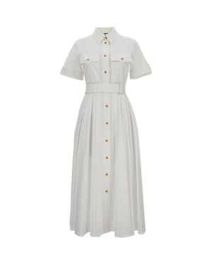 Fay Short-Sleeved Cotton Midi Dress With Classic Shirt Collar - White