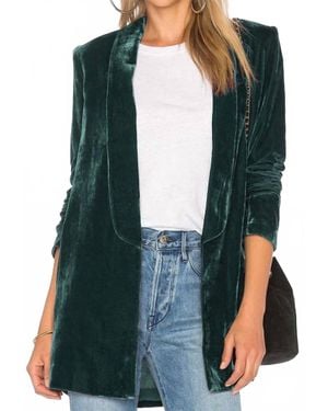 The Moment Collection Velvet Open Front Lightweight Blazer - Green