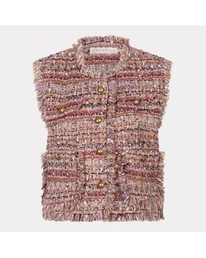 EsQualo Gillian Gilet Tweed Jacket Vest - Pink