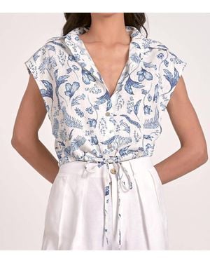 Elan Floral Cap Sleeve Collared Shirt - White