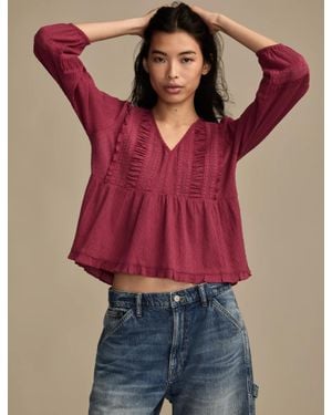 Lucky Brand Long Sleeve Peplum Top - Red
