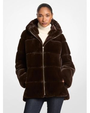 Michael Kors Outlet Faux Fur Hooded Coat - Black