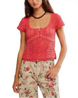 Free People Claro Short Sleeve Blouse - Red