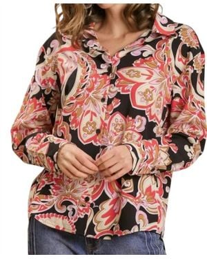 Umgee Vintage Paisley Print Button-Up Blouse - Red