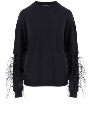 DARKPARK Feathered Appliqué Cotton Sweatshirt - Blue