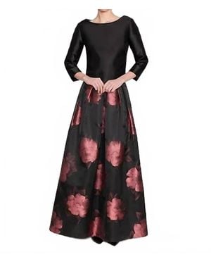 Bigio Collection Floral Jacquard Gown - Black