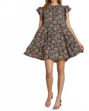 Umgee Floral Print Mini Dress - Gray