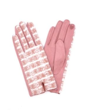 Fashnzfab Fuzzy Check Plaid Smart Touch Gloves - Pink