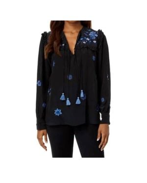 Johnny Was Jazmine Ruffle Yoke Blouse - Black