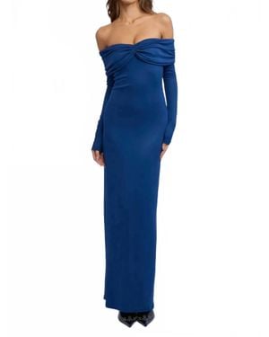Sky To Moon Off Shoulder Ruched Retro Maxi Dress - Blue
