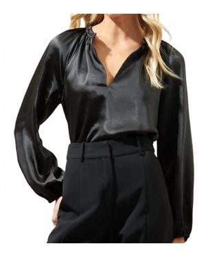 Sugarlips Alcazar Raglan Sleeve Satin Blouse - Black