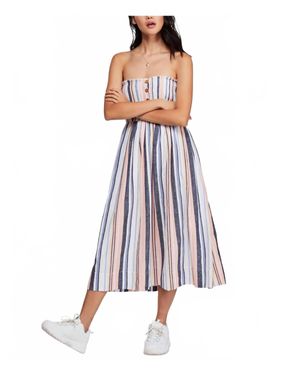 Free People Lilah Striped Pastel Cotton Dress Bohemian Fit And Flare - White