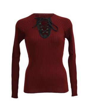 Jean Paul Gaultier Ribbed-Knit Lace-Up Accent Sweater - Red