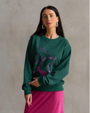 Care Tucker 90's Baggy Embroidered Sweatshirt - Green