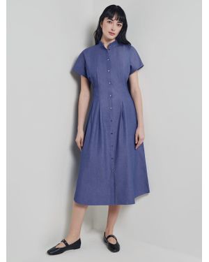 Misook Fit & Flare Button Front Maxi Dress - Blue