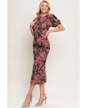 TRUEDAMES Gothic Rose Woven Midi Dress - Black