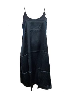 PJ Harlow Ruby Satin Knee Length Gown With Spaghetti Straps & Gathered Back - Blue