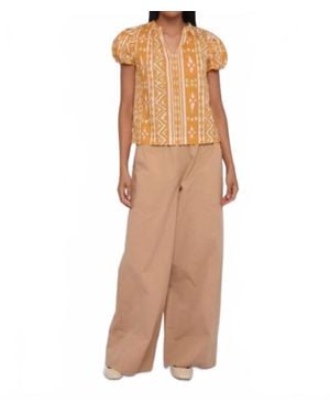 LOVE THE LABEL Lia Printed Puff Sleeve Top - Natural