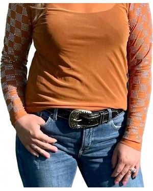 Sterling Kreek Rhinestone Checkered Mesh Top - Blue