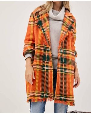 Davi & Dani Plaid Button Front Jacket - Orange