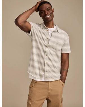 Lucky Brand Linen Short Sleeve Stripe Button Up Shirt - Natural