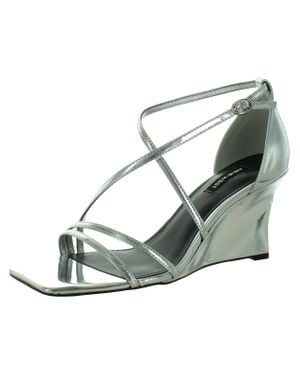 Nine West Rolga3 Square Toe Casual Wedge Sandals - Metallic