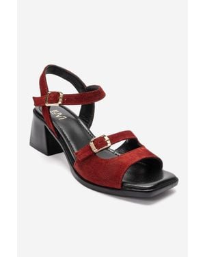 Forever & Always Shoes Yolen Leather Block Heel Sandal - Red