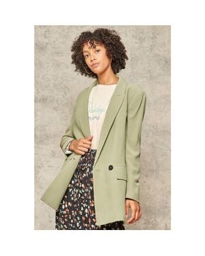 Fashnzfab A Solid Woven Blazer Jacket - Natural