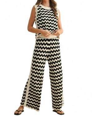 Miou Muse Color Combo Crochet Knitted Pants - White