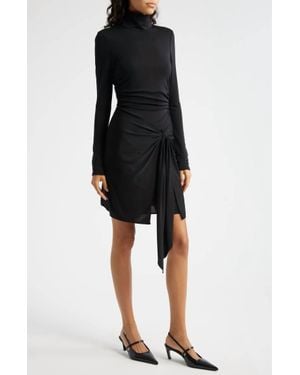 Veronica M Stretch Turtleneck Faux Wrap Dress - Black