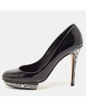 Gina Patent Leather Crystal Embellished Heel Platform Pumps - Black