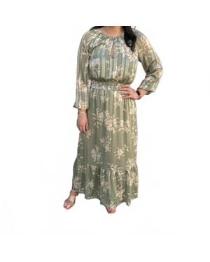 Apricot Silhouette Floral Satin Shimmer Maxi Dress - Green