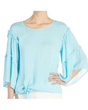Coco + Carmen Ruffle Sleeve Tie Front Blouse - Blue