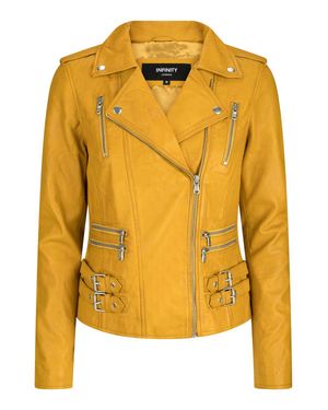 TruClothing Leather Racing Biker Jacket - Yellow