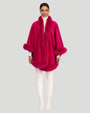 Gorski Cashmere Caplet With Fox Trim - Red
