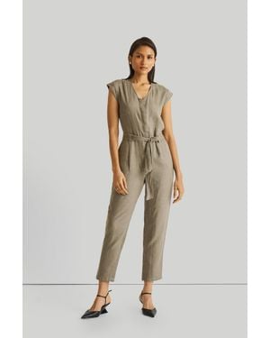 REISTOR Olive V-Neck Jumpsuit with Straight Legs - Metallic