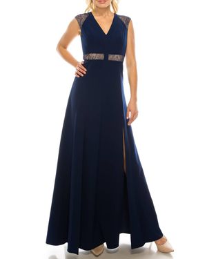 Aidan Mattox Sleeveless Lace Detail Evening Dress - Blue