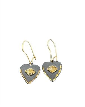 Harley Davidson Dangling Heart Earrings - Metallic