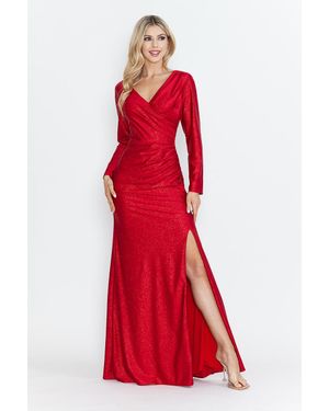 TRUEDAMES Mother Of The Bride Dress V-Neck Long Formal Gown - Red