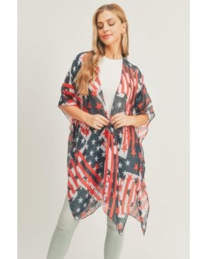 TRUEDAMES American Flag Kimono - Red