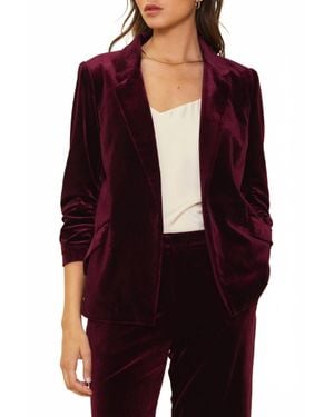 Skies Are Blue Velvet Crush Blazer With Bunched Sleeves - Red