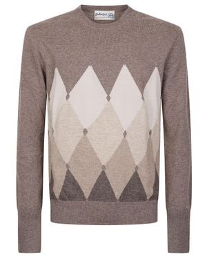 Ballantyne Classic Diamond Diamond Argyle Cashmere Sweater - Gray