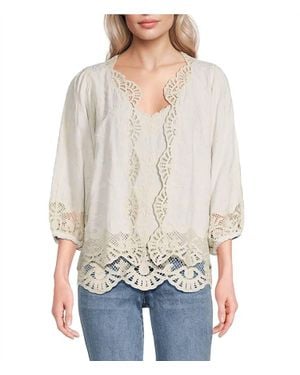 Democracy Open Front Crochet Framing Crop Jacket - White