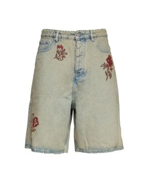Drole de Monsieur Dusty Flower Embroidered Denim Shorts - Gray