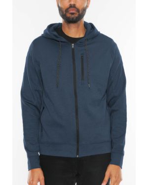 TRUEDAMES Solid Heathered Zip Up Jacket - Blue