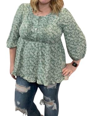 Jodifil Floral Vintage Babydoll Top - Green