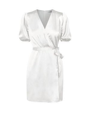 Adelyn Rae Glice Wrap-Effect Belted Sateen Mini Dress - White